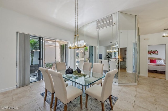 27145 Lost Lake Ln, Bonita Springs, FL 34134 - dining room featuring visible vents, baseboards, an inviting chandelier, and light tile patterned flooring