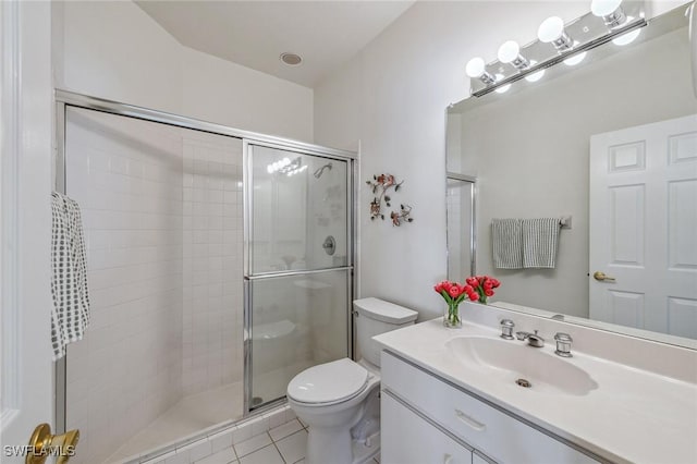 27145 Lost Lake Ln, Bonita Springs, FL 34134 - full bath featuring vanity, tile patterned floors, toilet, and a stall shower