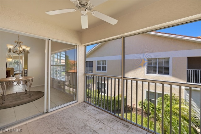 balcony with a ceiling fan