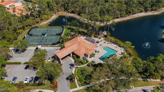 drone / aerial view featuring a water view