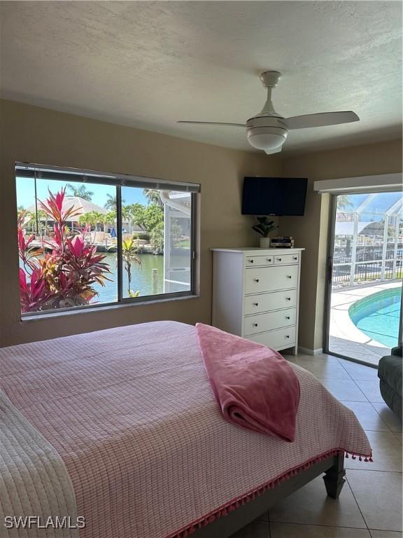 1145 Shenandoah Ct, Marco Island, FL 34145 - bedroom featuring access to outside, light tile patterned floors, and ceiling fan