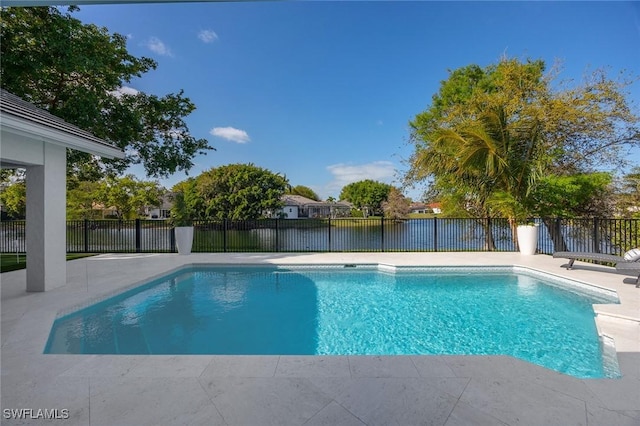 view of swimming pool with fence and a fenced in pool