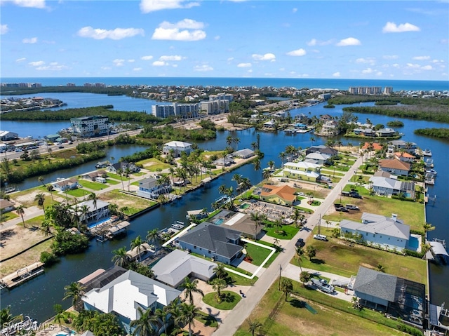 aerial view with a water view