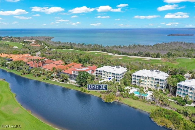 bird's eye view featuring a water view