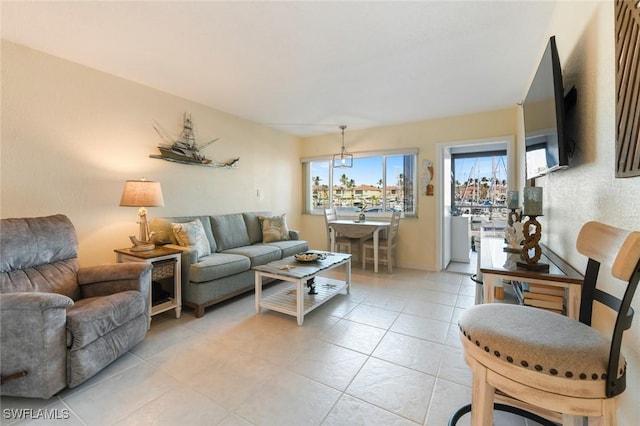 living room featuring light tile patterned flooring