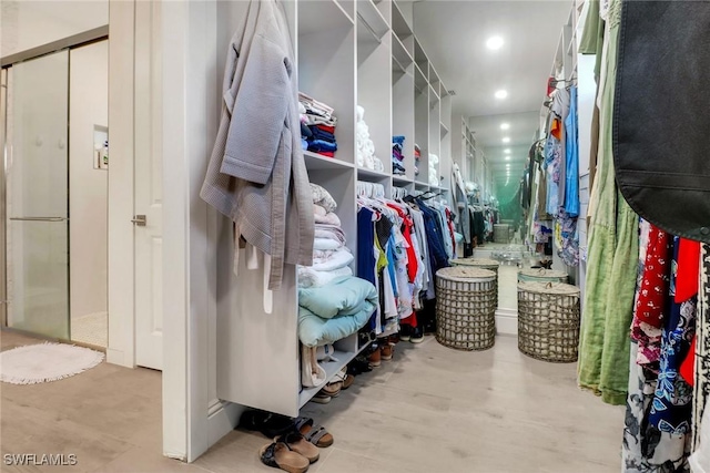 walk in closet featuring wood finished floors