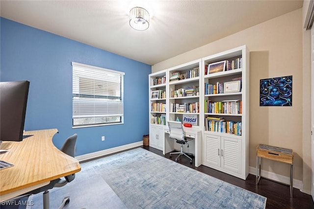 office with baseboards and wood finished floors