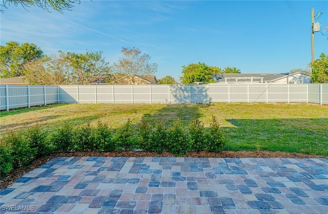 view of yard with a fenced backyard