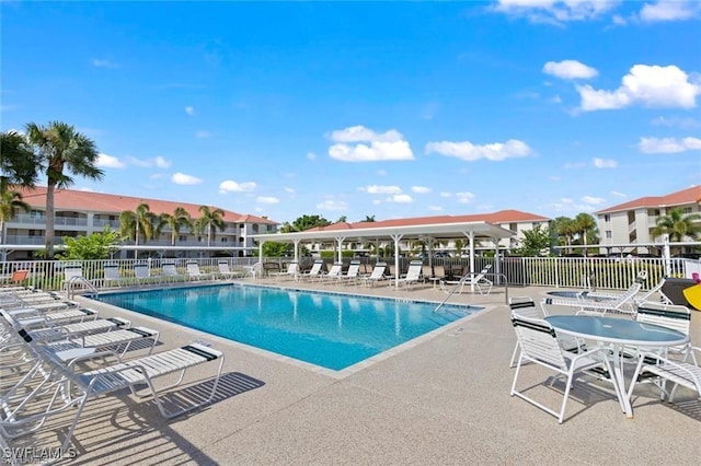 pool featuring a patio area and fence