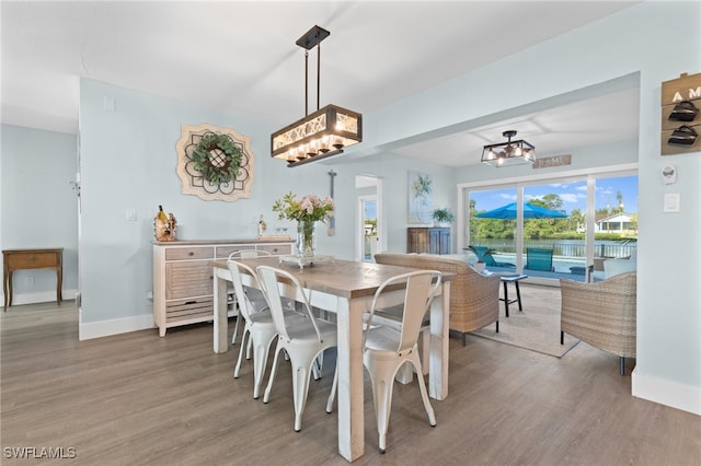 dining area featuring baseboards and wood finished floors