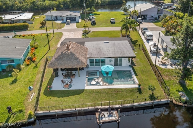 aerial view with a water view