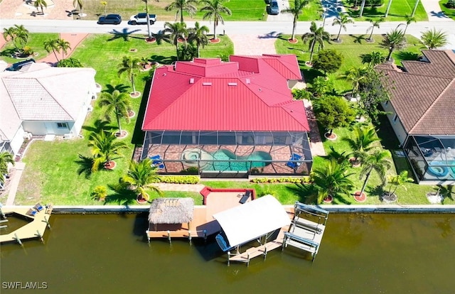 aerial view with a water view