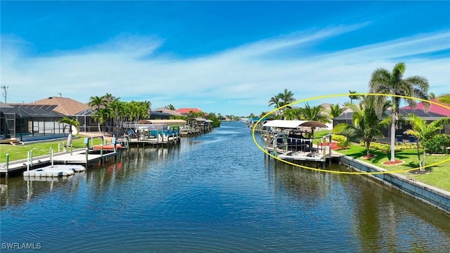 view of dock featuring a water view and boat lift