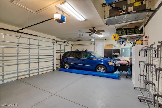 garage featuring electric panel and a garage door opener