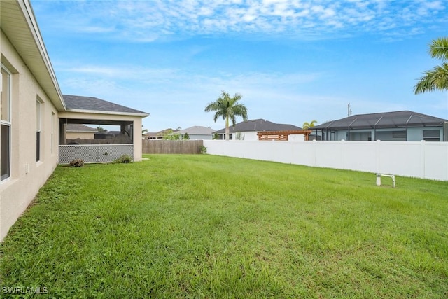 view of yard with a fenced backyard