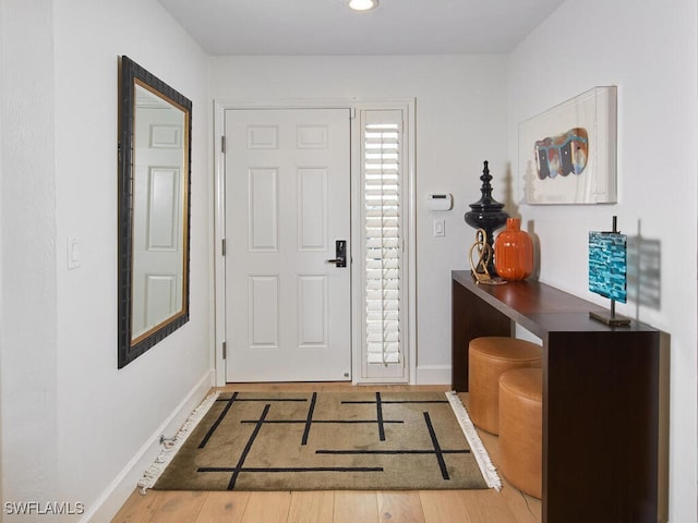 entrance foyer with baseboards and wood finished floors