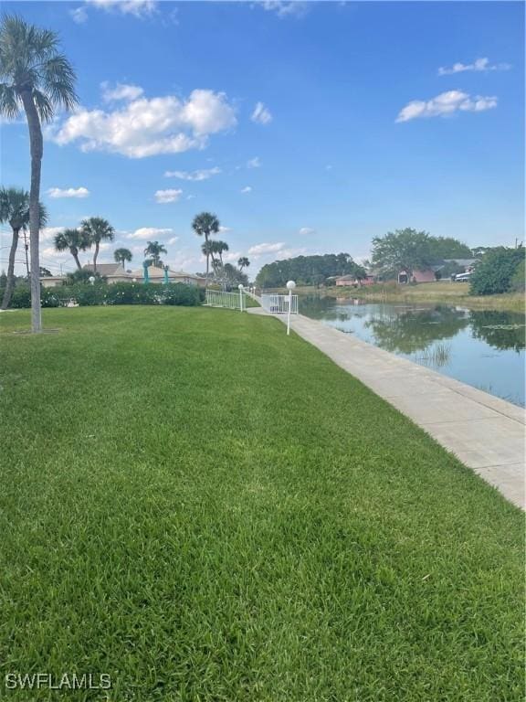 view of yard with a water view