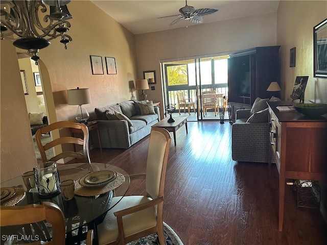 11570 Caravel Cir Unit 2022, Fort Myers, FL 33908 - living room featuring a ceiling fan and dark wood finished floors