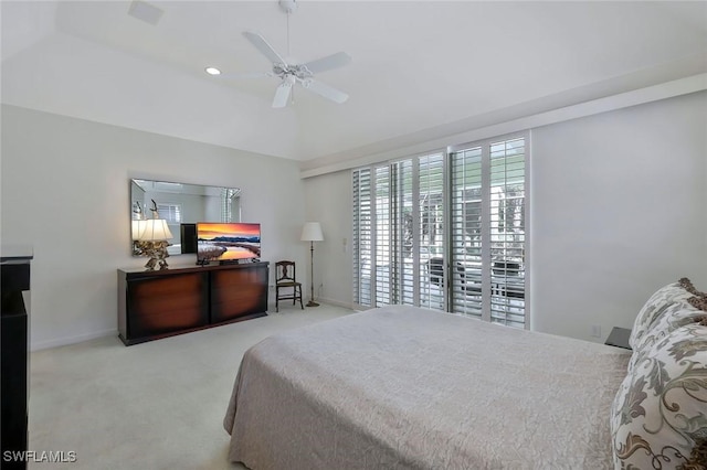 carpeted bedroom featuring baseboards and ceiling fan