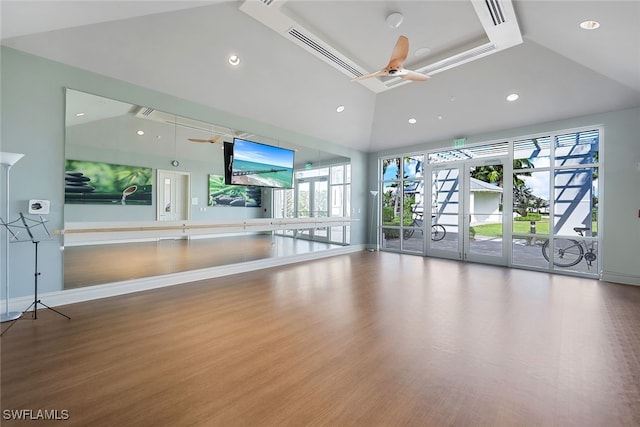 9151 Snowy Owl Way, Naples, FL 34120 - exercise area with baseboards, ceiling fan, recessed lighting, and wood finished floors