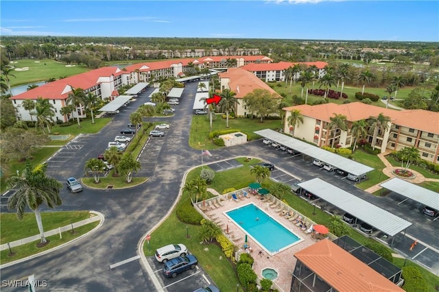 drone / aerial view featuring golf course view