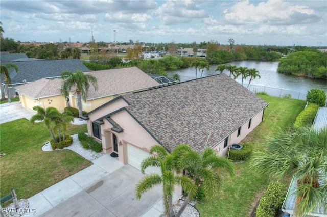 aerial view featuring a water view