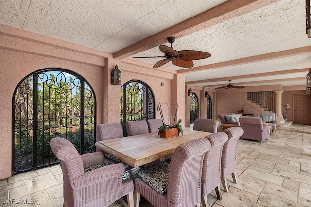 view of patio with ceiling fan, outdoor dining space, and outdoor lounge area