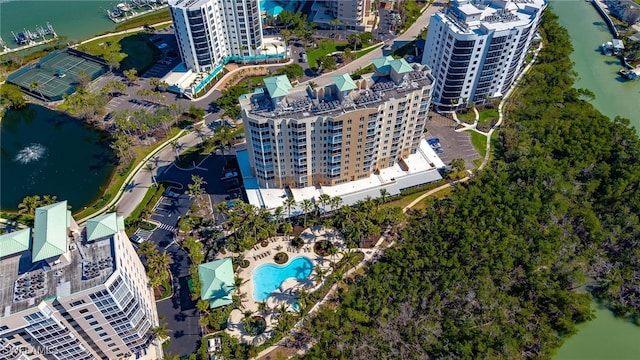 bird's eye view with a water view and a city view