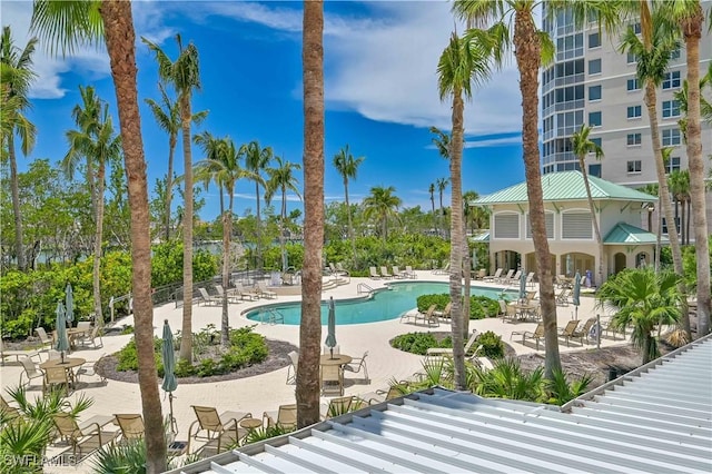 pool with a patio