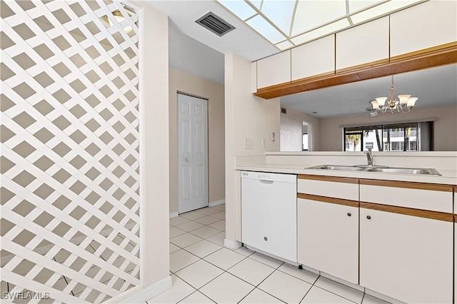 kitchen featuring a sink, visible vents, light countertops, and dishwasher