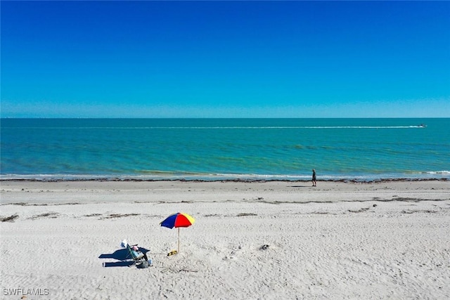 property view of water featuring a beach view