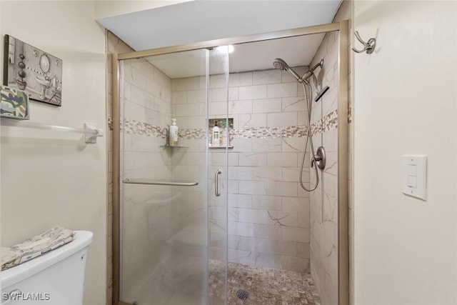full bathroom featuring toilet and a stall shower