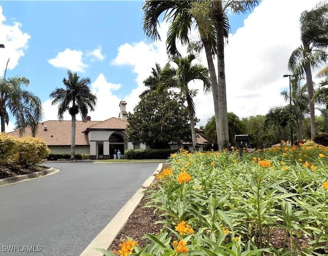 exterior space with street lights and curbs