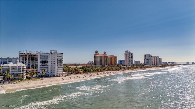 exterior space with a view of the beach and a city view