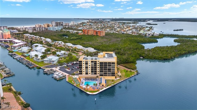 aerial view with a water view