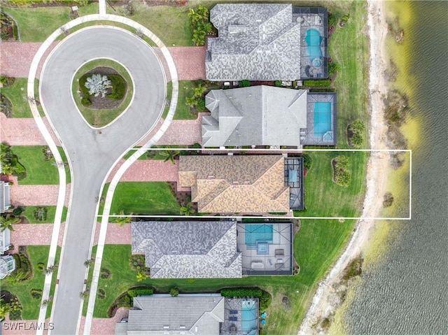 aerial view with a water view