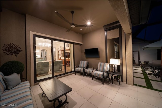 view of patio featuring ceiling fan and an outdoor hangout area