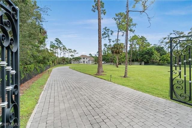 view of property's community featuring a lawn