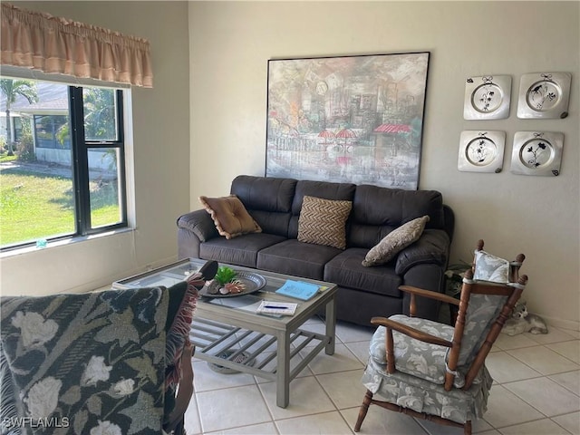 living room with light tile patterned floors