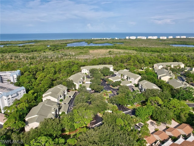 aerial view featuring a water view and a residential view