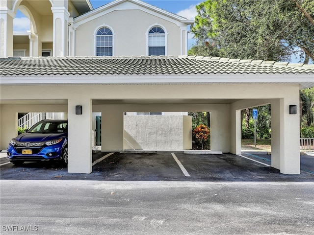 view of covered parking lot