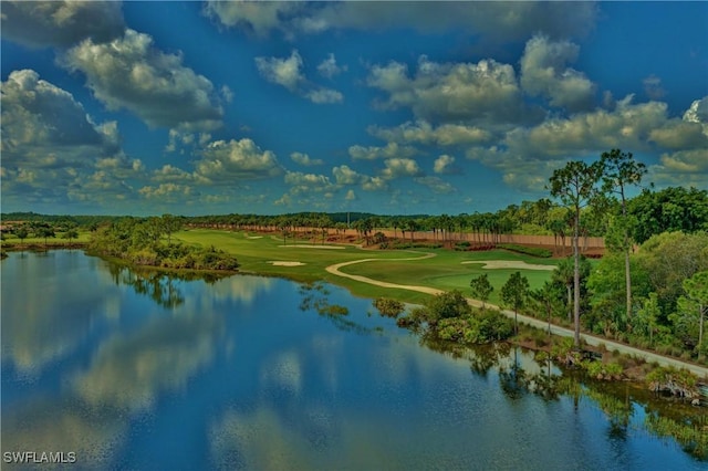 property view of water with golf course view