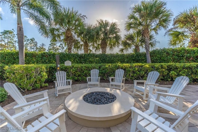 view of patio / terrace with an outdoor fire pit