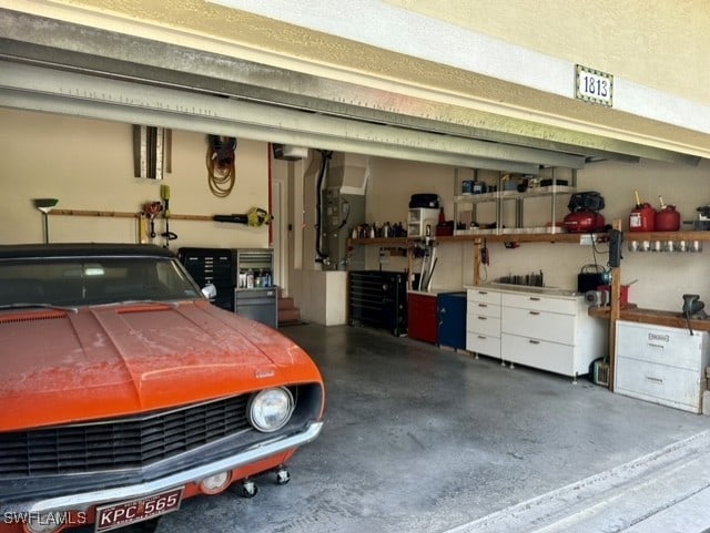 garage featuring a workshop area