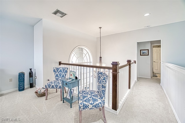 corridor with visible vents, recessed lighting, baseboards, and carpet floors