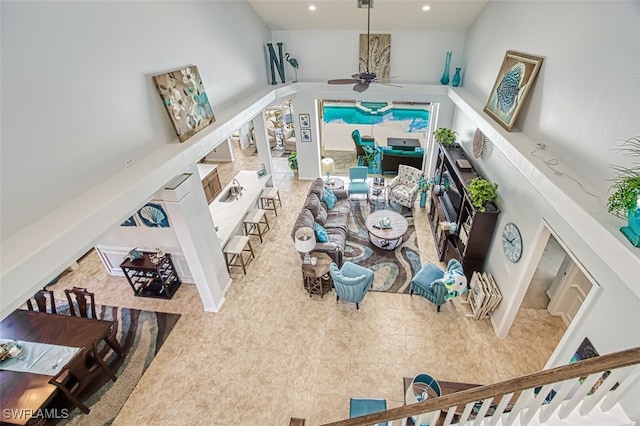 interior space featuring recessed lighting and ceiling fan