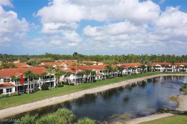 view of water feature with a residential view