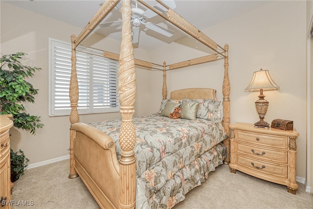 bedroom with baseboards, ceiling fan, and carpet flooring