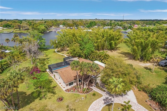 aerial view with a water view