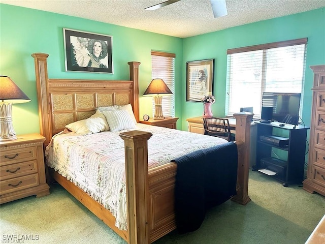 5910 Via Delray Blvd Unit B, Delray Beach, FL 33484 - bedroom featuring light colored carpet, a textured ceiling, and ceiling fan